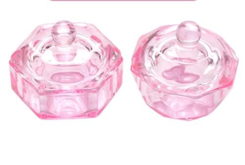 2 vasos de cristal rosa para arte de uñas, tarros de inmersión de uñas, suministros de salón de uñas hexagonales, cuencos de platos de uñas Dappen, soportes para polvo de uñas, recipientes de líquido