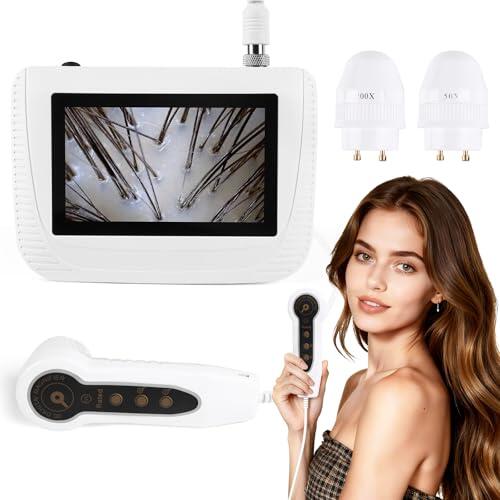 Analizador de pelo de piel, microscopio digital LCD de 5 pulgadas, escáner detector de cuero cabelludo, 50X 200X, portátil, recargable, aceite de folículo piloso, detector de aumento de humedad