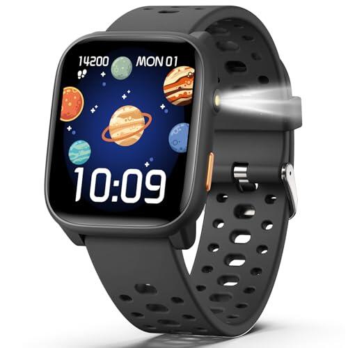 ModaWin Reloj Inteligente Niños Niñas Sin App Necesaria, 1,83" Smartwatch Niños con Podómetro, Resistente al Agua IP68, Reloj Monitor Cardiaco y Sueño, Despertador, Juegos de Rompecabezas (Negro)