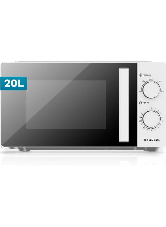 Microondas sin Grill básico de 20 Litros, 700w de potencia Sencillo, temporizador 30min. 5 potencias y descongelación. Fácil de usar