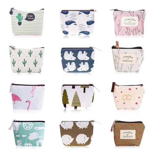 PYSEOSISE Mini Monedero de Lona, 12 Piezas Monedero Pequeño con Cremallera, Mini Cartera Bolsa Portátil Monedas Mujer para Tarjetas Llaves Auriculares Pintalabios