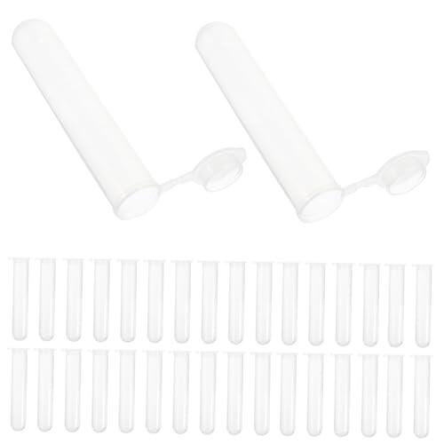 50 tubos de ensayo de plástico con tapas, viales de almacenamiento de laboratorio y uso doméstico para líquidos y sólidos, capacidad de 10 ml