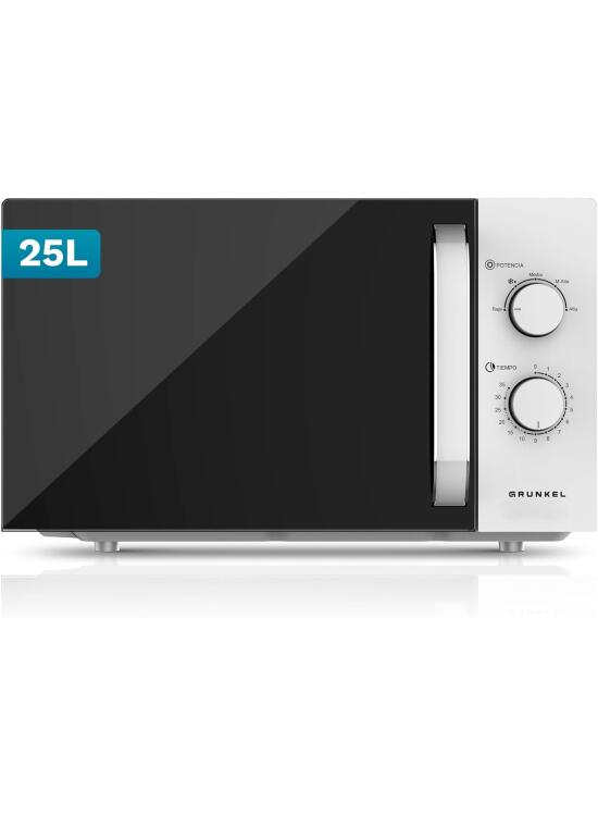 Microondas sin Grill básico de 25 Litros, 850w de potencia Sencillo, temporizador 30min. 5 potencias y descongelación. Fácil de usar