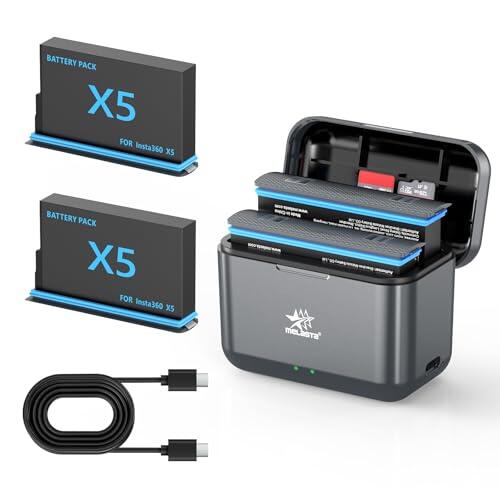 melasta para Batería Insta360 x5, con 2 Baterías de Iones de Litio (2800mAh) y 1 Cargador de Batería, con Capacidad para Almacenar una Tarjeta SD