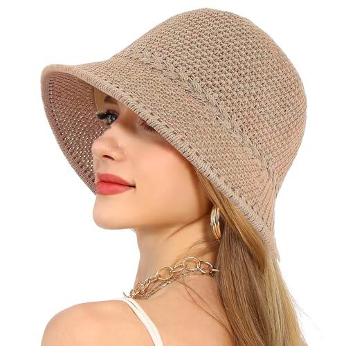 MLPKOI Verano Sombrero de Paja para Mujer, sSombrero de Sol, Bucket Hat para Senderismo Playa, Gorro Pescador, Protección UV, sSombrero Paja, Sombrero de Verano Plegable para Viajes y Vacaciones