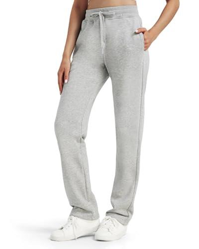 Zylioo Pantalones de pierna recta de entrepierna alta para mujer de 32"/34" con cintura elástica y bolsillos de parte inferior abierta, Gris claro, XL Alto