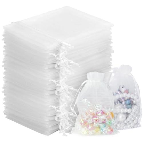 KENPOJO 120 Piezas Bolsas de Organza 10x15 CM, Blancas Bolsitas de Tela Pequeñas con Cordóm, Bolsa Organza de Lavanda, Regalo, Joyas, Boda Favores, Caramelos para Festivales Fiestas Bodas Navidad