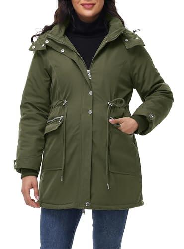 Maacie Chaqueta Maternity de algodón con cuello alto e impermeable, abrigo de invierno 2025, verde militar, talla S