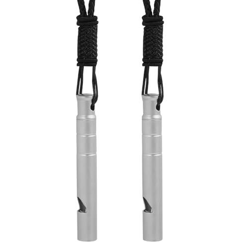 2 silbatos de emergencia de titanio, silbatos de seguridad de supervivencia de 120 dB con cordón negro, silbato fuerte pequeño para salvar vidas al aire libre para entrenadores, deportes, canotaje