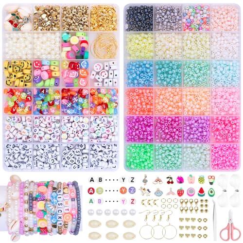 Liangding 6000 Piezas Kit para Hacer Pulseras – Cuentas y Abalorios para Pulseras de 3 mm en 24 Colores con Letras, Caritas y Perlas – Ideal para Niñas y Adultos, Manualidades, Collares y Regalos