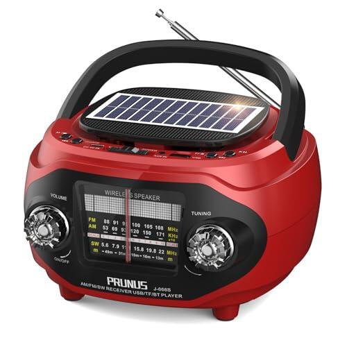 PRUNUS J-666 FM/Am/SW Transistor Radio Solar y Recargable de 1800mAh