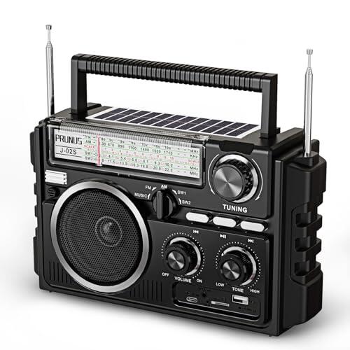 PRUNUS J-02 FM Am SW Radio Solar y Recargable de 1800mAh o Uso con Pilas D