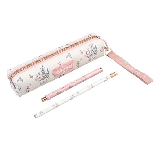 Estuche pequeño niña Disney Bonjour Marie, Aristogatos - Estuche Escolar Rosa + Bolígrafo + Lápiz │ Potalapices Colegio, Material Vuelta al Cole
