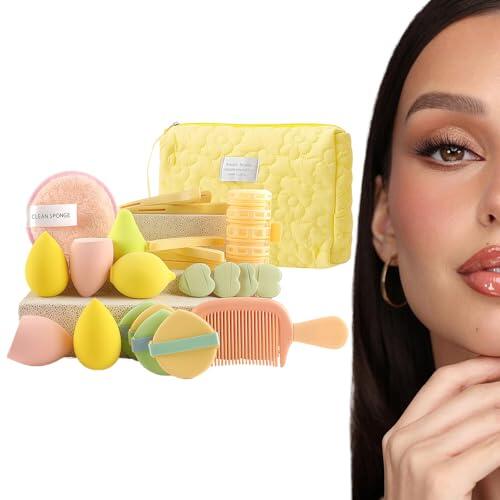 Ahuuen Set de Herramientas de Maquillaje,Kit De Maquillaje Con Esponjas De Polvos 24 Piezas - Estuche Viaje Elegante Organizador Portátil para Mujeres