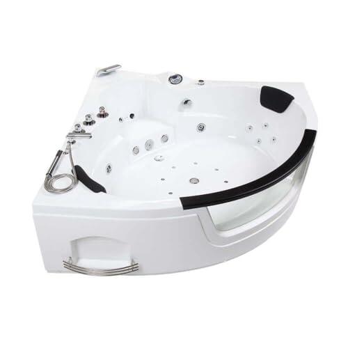 Home Deluxe - Whirlpool - Laguna L Mini - Blanco, dimensiones: 135x135x65cm, incl. radio, calefacción y terapia de luz I Bañera de esquina para 2 personas, baño interior