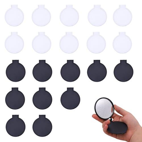 EceoThsy 20 miniespejos plegables de bolsillo para mujeres y niñas, redondos, portátiles, ideales para viajes y uso diario, en 2 colores (blanco y negro)