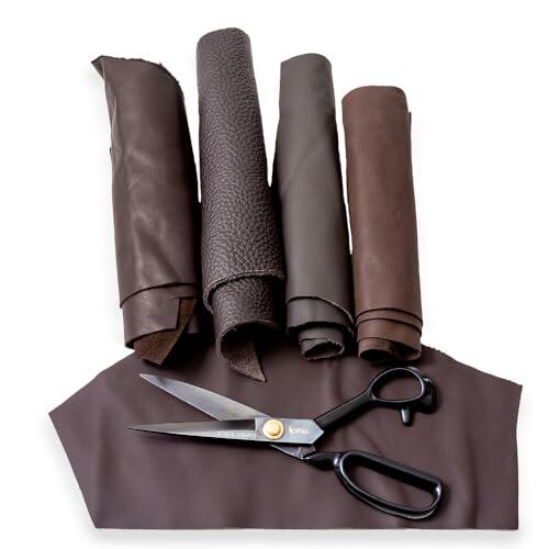 IPEA 500 gramos de cortes de auténtica piel italiana color marrón oscuro en varios tonos, grosor y tipo - 4 retazos de piel premium con formas variadas - cuero - Restos de producción artesanal