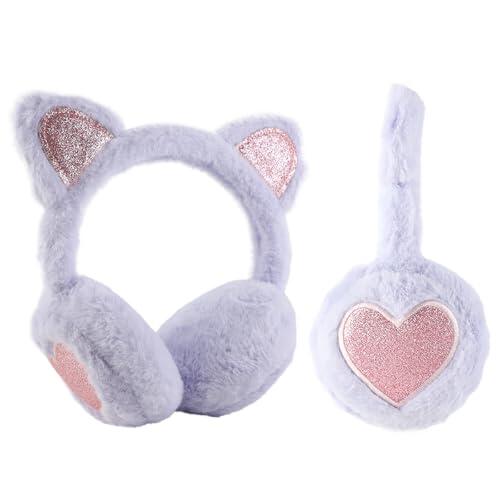FYting Orejeras Niña,Orejeras Niño,Plush Calentador de Orejas Suaves, ProteccióN de La Oreja de Invierno, Ajustable, para Navidad, Cumpleaños, Vacaciones (Orejas de Gato Púrpura)
