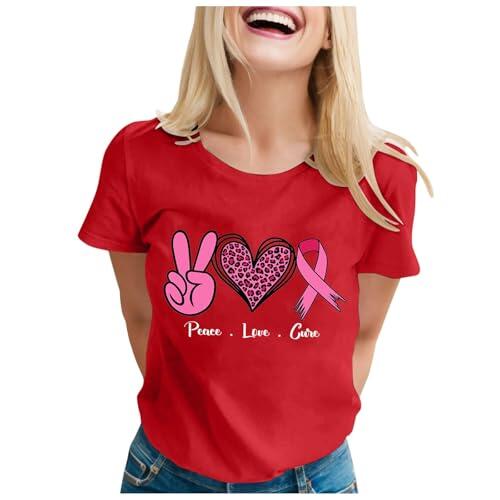 Camiseta de manga corta para mujer, cuello redondo, transpirable, cómoda, informal, moderna, de verano, básica, informal, blusa, rojo, S