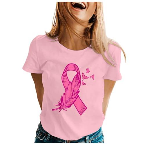 Camiseta para mujer con estampado de cáncer de mama con impresión internacional de conciencia menstrual, manga corta, suave, transpirable, ajuste holgado, camiseta motivadora para mujer, informal, de