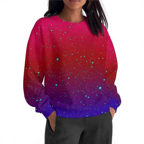 Camisetas con estampado floral degradado para mujer, cuello redondo, manga larga, sudaderas holgadas para entrenamiento, tallas grandes, camisetas casuales, túnica de trabajo, ropa deportiva, 2 rojo