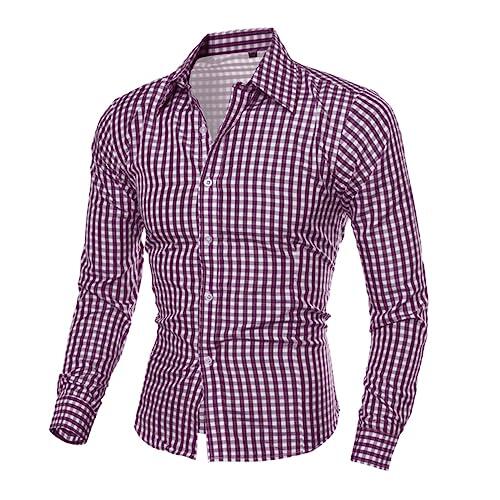 Camiseta de manga larga para hombre, a cuadros, elegante, informal, transpirable, cómoda, duradera, moderna, morado, M