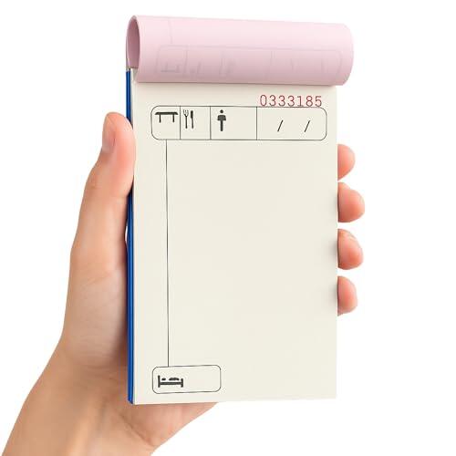 Talonarios comandas camarero, Libreta Gestión Hostelería y Restaurantes, 80 hojas, 40 juegos original + copia, autocopiativo, Matriz de corte, Tamaño A6 (105 x 145 mm), Pack de 6 talonarios