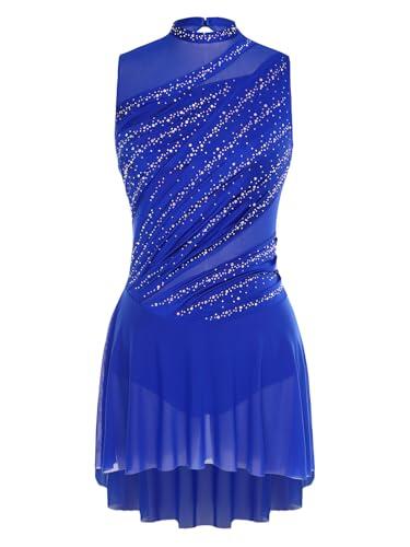 TiaoBug Vestidos De Baile De Patinaje Artístico para Mujer Maillot Sin Manga De Lentejuelas Body De Danza Gimnasia Rítmica Azul Real L