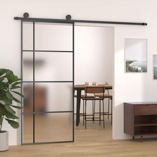 GecheerPuerta corredera ESG Vidrio y Aluminio Negra 90x205 cm