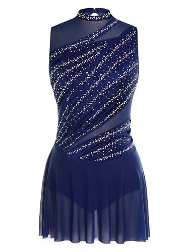 Agoky Vestido De Patinaje Artístico Mujer Maillot con Falda Tul Leotardo Sin Espalda Traje De Baile Lírico Disfraz Bailarina Actuación Azul Marino S