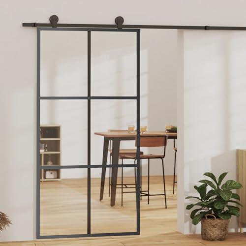 GecheerPuerta corredera ESG Vidrio y Aluminio Negra 102x205 cm