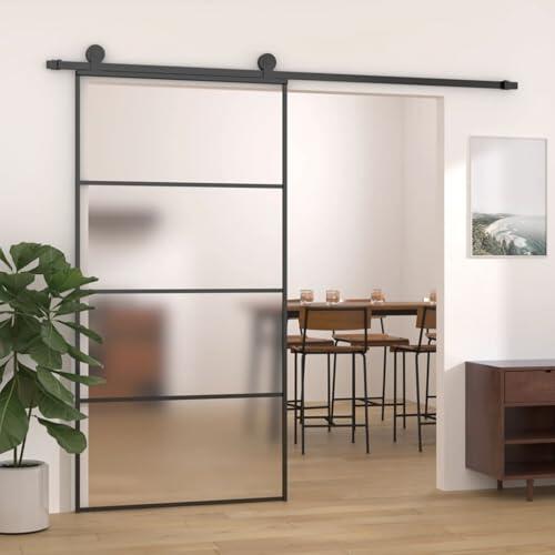 GecheerPuerta corredera ESG Vidrio y Aluminio Negra 102,5x205 cm
