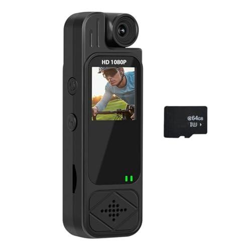 Koolenry Cámara Deportiva HD de 1080P con Tarjeta TF de 64 GB, Grabadora de Vídeo Digital con Visión por Infrarrojos Giratoria, Cámara Corporal