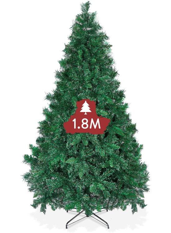 OUSFOT Arbol de Navidad 180 cm, Realista Verde Arbol de Navidad 815 Ramas con Base de Metal Material de PVC, Ideal para Navidad, Sala de Estar, Decoración de Tiendas