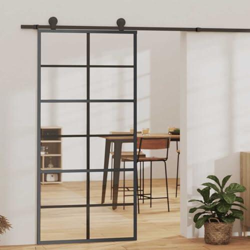 GecheerPuerta corredera ESG Vidrio y Aluminio Negra 90x205 cm