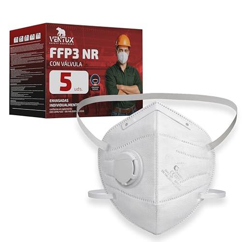 Mascarilla FFP3 con Válvula – 5 Piezas Plegable, Clip Nasal de Aluminio