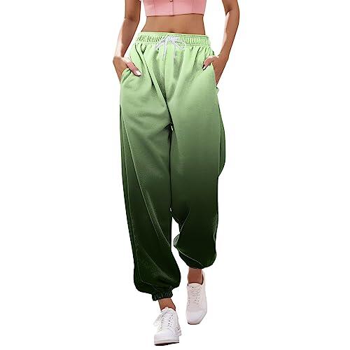 Generisch Pantalones de chándal para mujer, informales, estampados, cintura alta, ajuste deportivo, cómodos, transpirables, pantalones casuales con bolsillos, verde, XL
