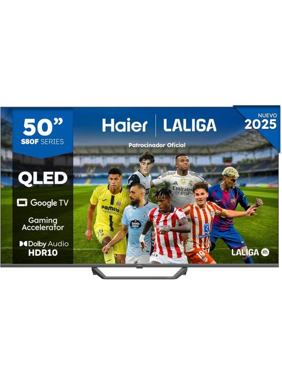 Haier QLED 4K UHD H50S80FUX - 50", Smart TV, Google TV, Dolby Audio, HDR 10, Smart Remote Control, Google Assistant, Bluetooth 5.1, Gaming Accelerator, USB 2.0, DBX TV, HDMI 2.1 x 4, Sin Marcos, 2025