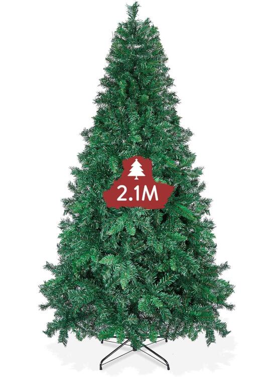 OUSFOT Arbol de Navidad 210 cm, Simulación Artificial Arbol de Navidad 1099 Ramas PVC con Base de Metal Verde, Ideal para Sala de Estar, Navidad, Decoración de Tiendas