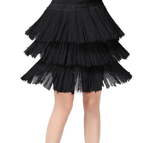 Vestido de baile para niña, estilo latino, con borlas, falda con flecos, vestido de danza, elegante, Negro , 12-13 años