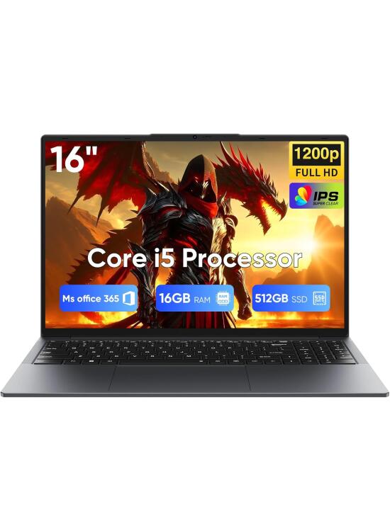 Ordenador portátil 16" Gamer-Core i5-8210Y (hasta 3,6 GHz), 16 GB RAM,512GB SSD,Win 11 Pro,MS Office 365 incluidos,Pantalla FHD 1920x1200 16:10,Teclado retroiluminado,Wi-FI.BT5.0,USB-A,HDMI,RJ45