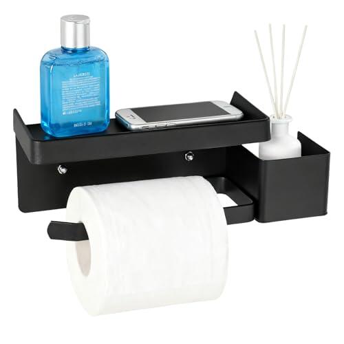 Negro Portarrollos Papel Higienico, Porta Rollos De Papel Higienico Adhesivo, Portarrollos Baño Sin Taladro, Portarrollos Baño Sin Taladro Apto para Baños Y Cocinas