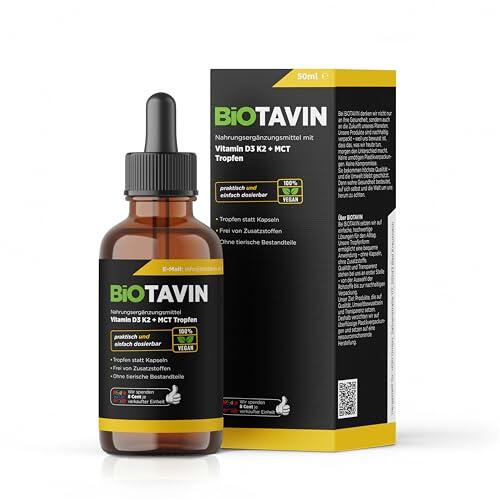 BiOTAVIN Vitamina D3K2 gotas con aceite MCT 50 ml (1 x 50 ml) | por porción diaria de 1000 UI – fácilmente dosificable con pipeta – Para corazón, circulación, huesos, sistema inmunológico y músculos |
