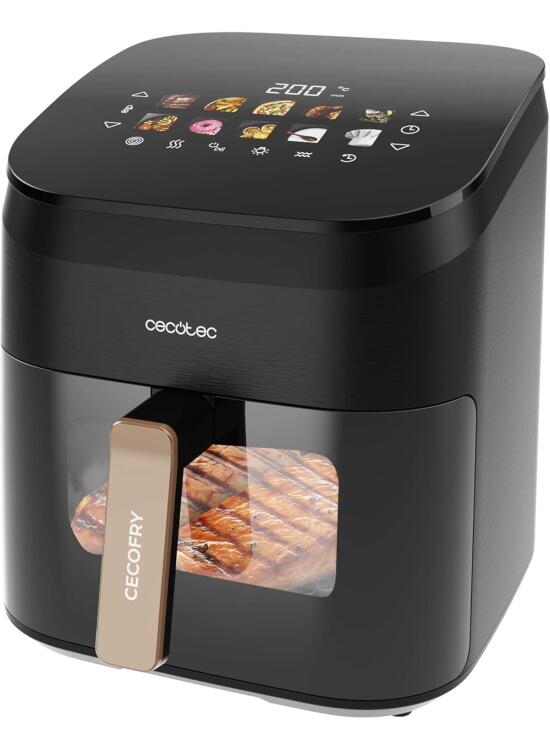 Cecotec Freidora sin Aceite con Grill 6,5L Cecofry&Grill Smokin' 6500 Plus. 2200 W, Freidora, Grill y Plancha, Temp. Regulable 40-200ºC, Ahumador Integrado, Doble Grill, 10 Menus, Ventana Frontal