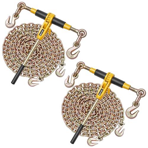VEVOR Tensor de Trinquete con Cadenas G80 de 8 mm x 3 m, Kit de Cadenas y Tensores 2 Piezas Tensores de Cadena de Amarre Carga de Trabajo de 3629 kg para Transporte, Remolque, Rala y Elevación