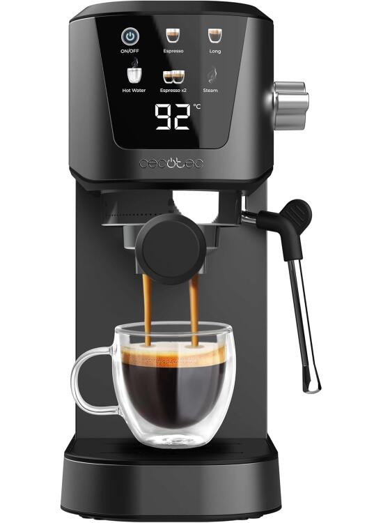 Cecotec Cafetera Express para Espresso y Cappuccino Power Espresso 20 Touch. 1350W, 20 Bares, Pantalla Táctil, Vaporizador, Depósito Agua 1L, Thermoblock, Calientatazas, Bandeja Goteo, Accesorios