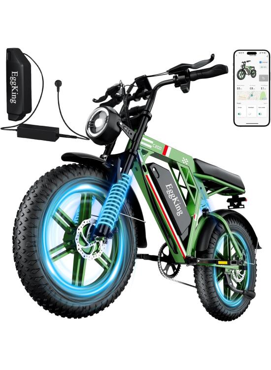 Bicicleta Eléctrica 20" x 4.0 Neumáticos Gruesos, Suspensión Doble y 7 Velocidades, Bici Eléctrica para Adultos, Batería Extraíble 48V 17.5/25 Ah, Pantalla y Control por App