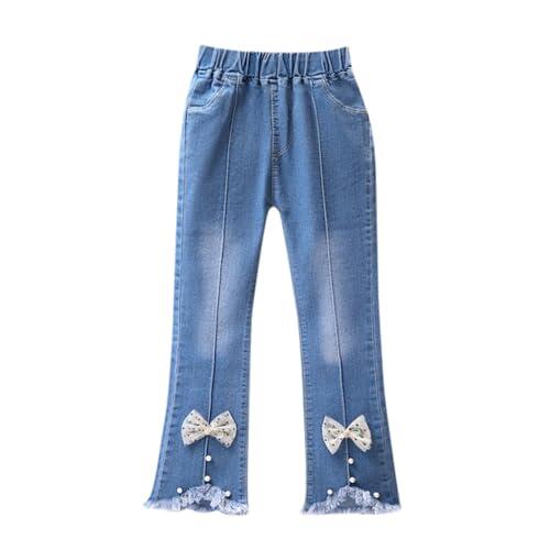 Generisch Pantalones vaqueros para niña para niños, pantalones informales con cintura elástica, pierna ancha, cómodos, de algodón, a la moda, informales, Negro , 5-6 años