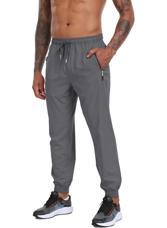 Pantalones deportivos ligeros con entrepierna de 32 pulgadas para hombre, con 3 bolsillos con cremallera, de secado rápido, para entrenamiento, correr, gimnasio, atletismo