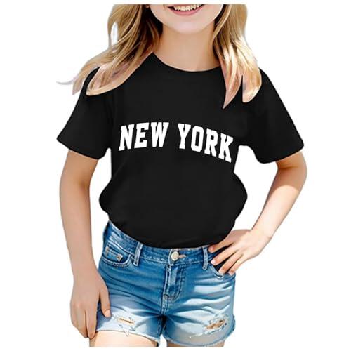 Camisetas para niñas, camisetas para adolescentes, informales, cuello redondo, manga corta, diseño de letras, para niños, niñas, chicos, a la moda, camisas informales, Negro , 9-10 años